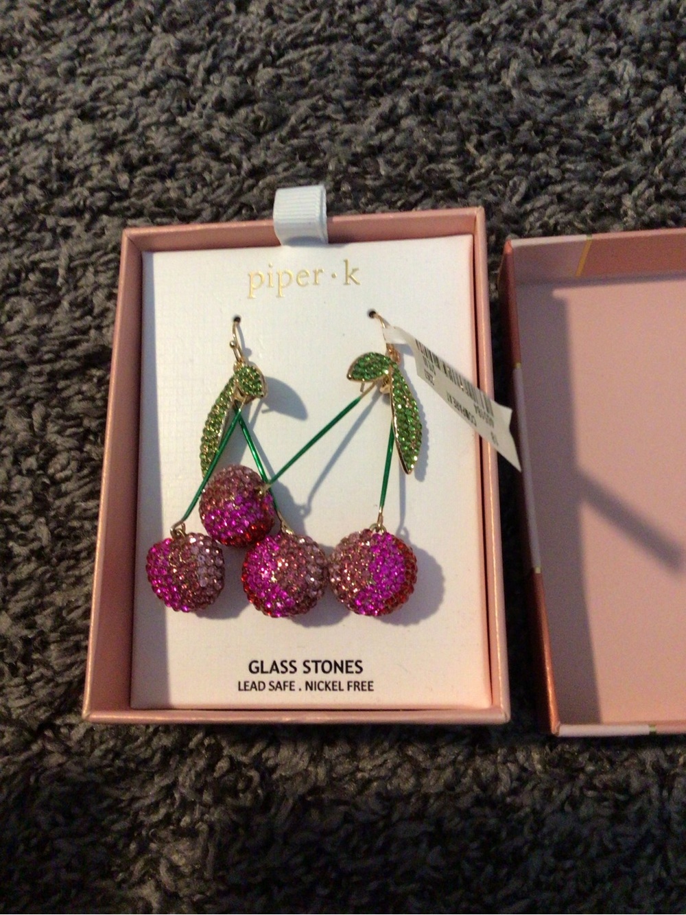 piper•k Pink Crystal Cherry Drop Earrings